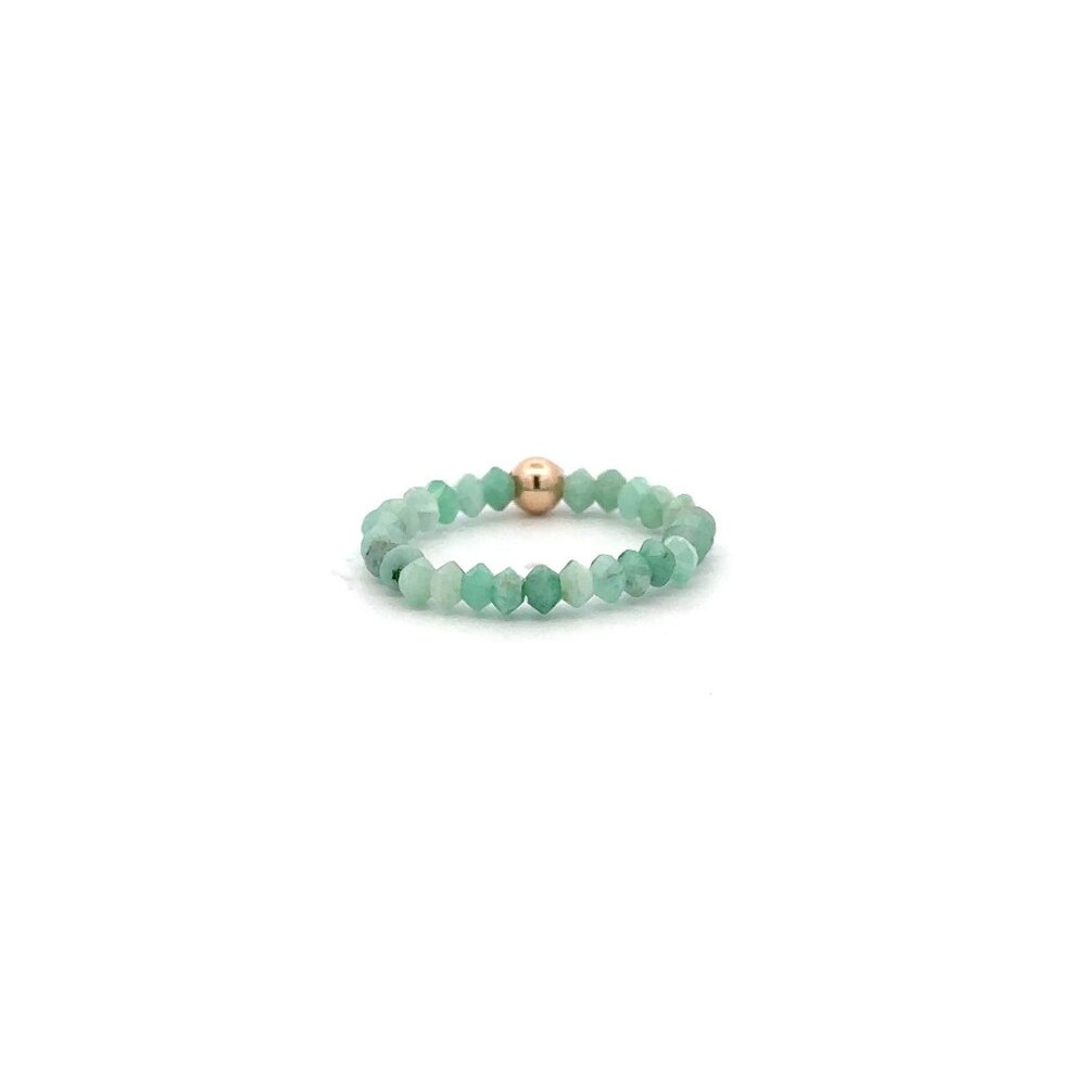 14K Gold Emerald Micro Faceted Stretch Ring Handmade Elastic Gemstone Band - Picture 4 of 7